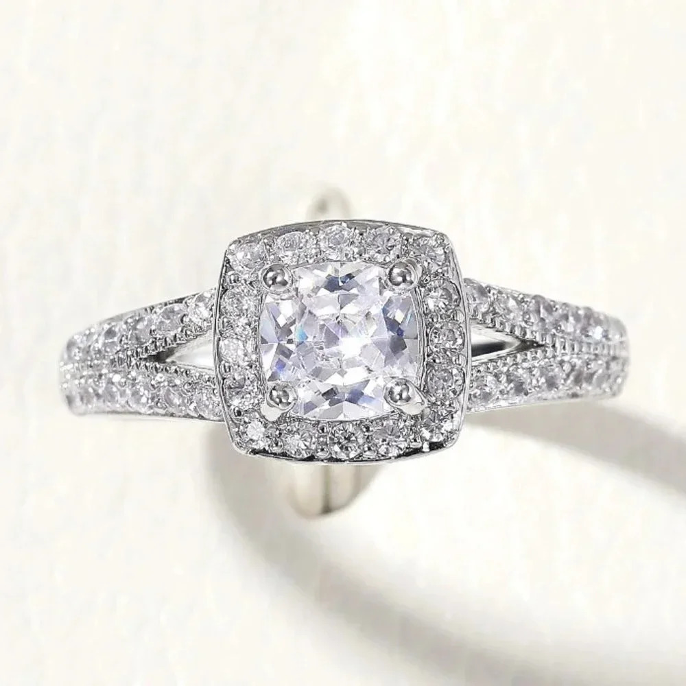 😍NEW LUXURY 14K WHITE GOLD SQUARE GEM DIAMOND ENGAGEMENT RING FOR WOMEN, K774